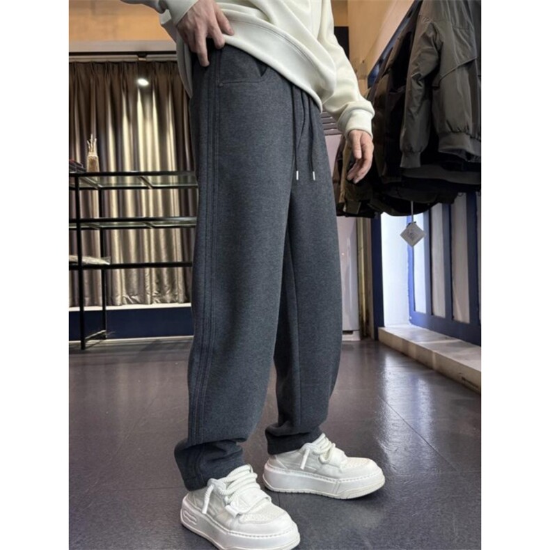 KZ15-P55加绒厚款直筒卫裤男秋冬款2025新款季重磅软弹针织青少年,男装休闲裤,星座215-1
