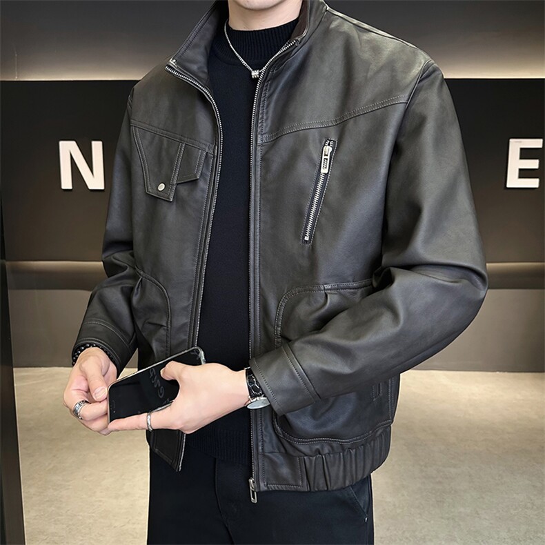 52071-M-4XL-P155店主风秋季翻领男士机车重工潮牌拉链皮衣外套男,男装皮衣,电商B255