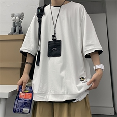 港风T恤宽松假两件刺绣五分袖，棉XZ1213-T1-P30，男装T恤，星座1213
