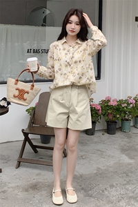2026春装新款简约大方休闲碎花女衬衣女长袖上衣女小衫衬衫白色女图片