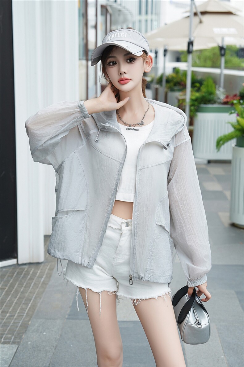 韩系时尚轻薄连帽防晒外套女2025夏季新款宽松休闲百搭上衣,女装短外套,安之芮娜