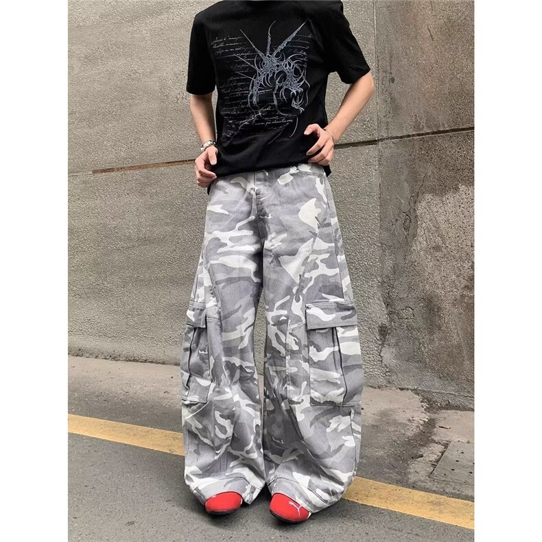 美式复古街头多口袋迷彩工装裤男女宽松显瘦百搭阔腿休闲裤,男装工装外套,星座506A