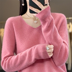 秋季新款羊毛衫女V领毛衣女套头宽松短款外穿，女装羊毛衫，北娇羊绒
