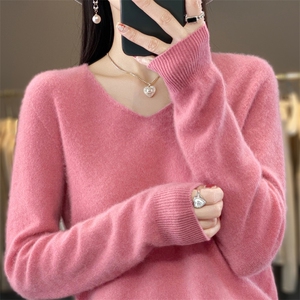 秋季新款羊毛衫女V领毛衣女套头宽松短款外穿图片