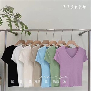 99088冰丝V领短袖图片