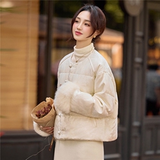 2025冬装新款复古盘扣门襟时尚羽绒服外套，女装羽绒服，曼琳思菲