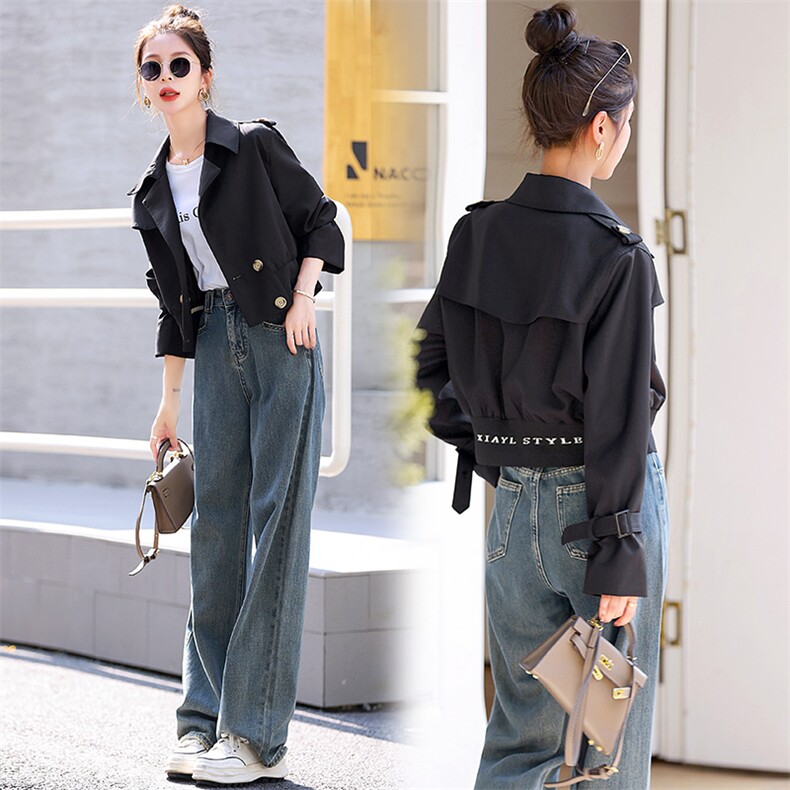 短款风衣外套女春秋2023新款宽松休闲百搭小个子高腰显瘦夹克上衣,女装风衣,奕薇雅