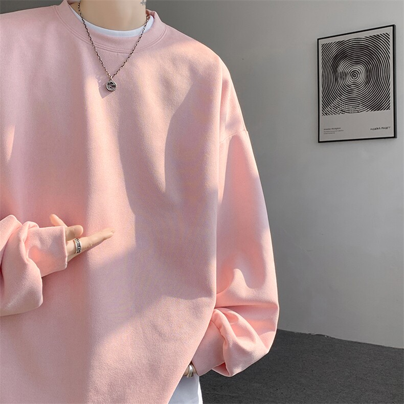 5XL-M大码卫衣男2024春麂皮绒潮流落肩圆领宽松长袖T恤WY09特P28,男装T恤,电商D206-1