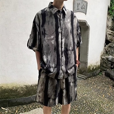 2024夏季冰丝薄款短袖衬衫短裤套装TZ13-P54，男装休闲套装，星座313A-2