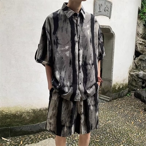 2024夏季冰丝薄款短袖衬衫短裤套装TZ13-P54图片