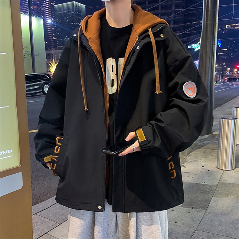 2023假两件夹克连帽外套潮流复古春秋季休闲冲锋衣A436-830-P80,男装夹克,电商A436