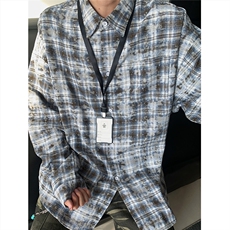 现货~扎染格子大码长袖衬衫C5885/特P28咖啡色，男装衬衫，电商A094