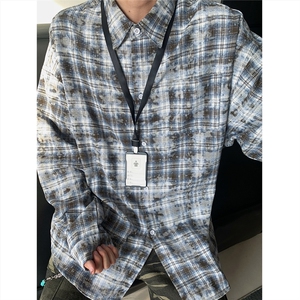 现货~ 扎染格子大码长袖衬衫 C5885/特P28 咖啡色图片