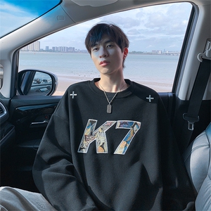 特批P38无差价美式K7字母贴布刺绣420g重磅华棉大码卫衣男W5426图片