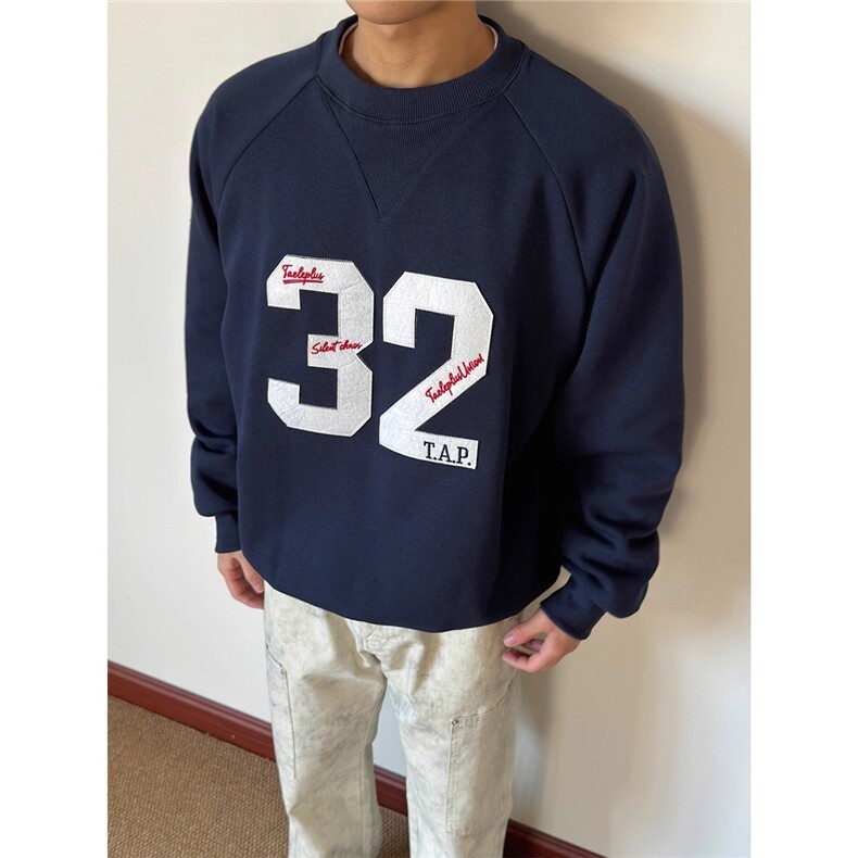 春季美式复古贴布绣圆领卫衣宽松休闲百搭情侣上衣WY503,男装卫衣,星座516A