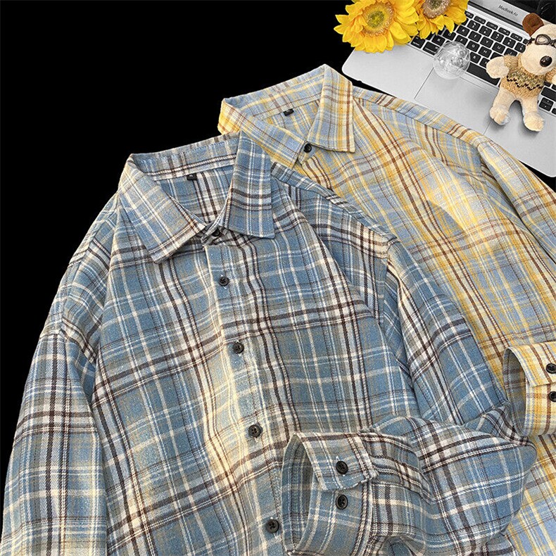 25年春季格子衬衫长袖大码宽松落肩现货DS-C323-1-2379-特批30，男装衬衫，电商C323-1