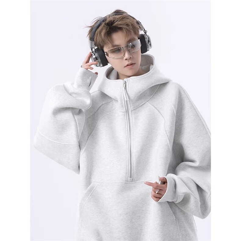 美式连帽半拉链卫衣男春秋质感设计感宽松休闲外套上衣WY35P49,女装短外套,星座1013-5