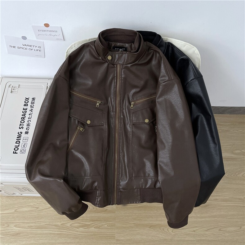 有货。皮衣夹克boxy廓形机车服外套潮W6930-P85,男装夹克,星座412-3