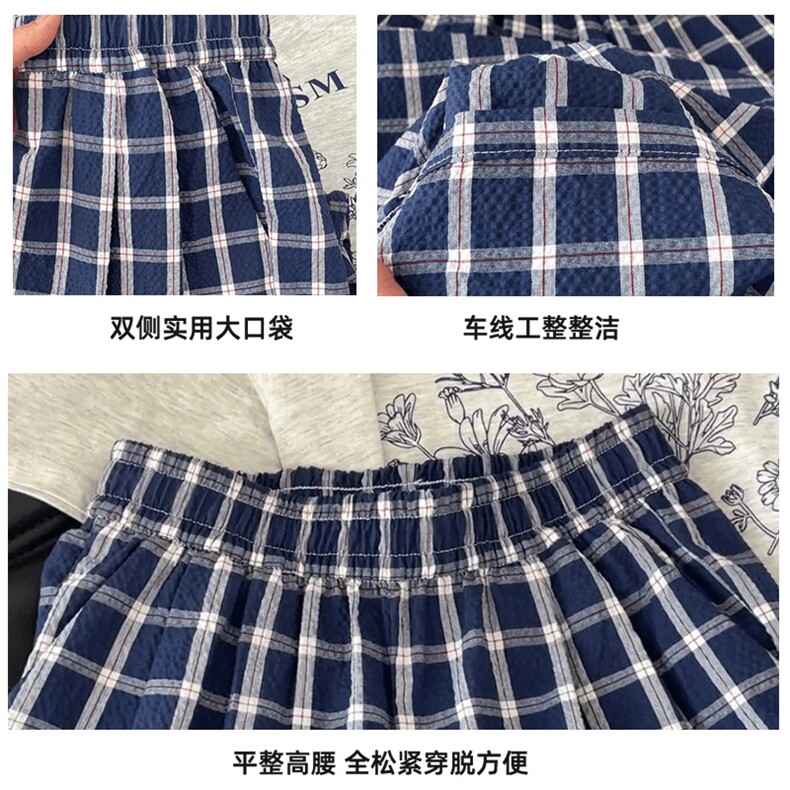 美式高街潮牌男女泡泡格子休闲裤直筒宽松慵懒显瘦阔腿休闲长裤子,男装休闲裤,电商A486
