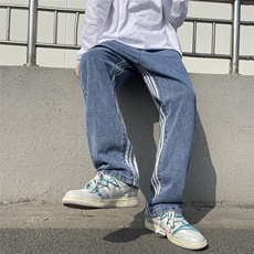 三条杠高街牛仔裤直筒拖地裤B342-NK1004-P55控68，男装牛仔裤，电商B342