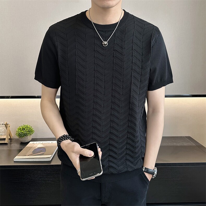 店主风~2025夏季冰丝提花短袖针织T恤衫 T2007/P50图片