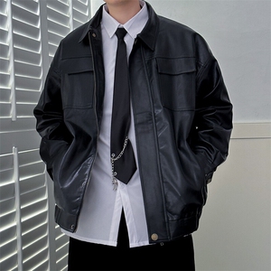 现货-秋冬高品质皮衣外套男宽松休闲翻领皮夹克A150 P95 绒105图片
