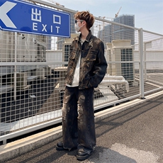新款港风美式高街痞帅破洞小众牛仔夹克+牛仔裤两件套TZ118-P120，男装休闲套装，星座313A(原308A-2)