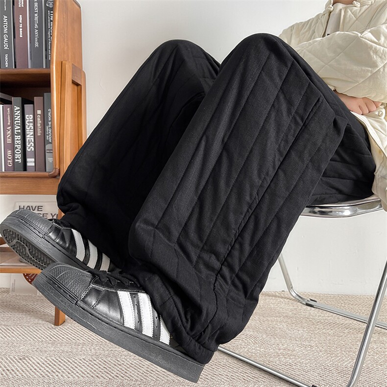 8XL-M加厚夹棉保暖长裤棉麻绗缝竖格休闲裤加棉棉裤K9111P68控88，男装棉裤，电商D206-1