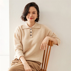 polo领纯色35%羊绒衫女宽松半高领秋冬季毛衣，女装羊绒衫，七柒羊绒