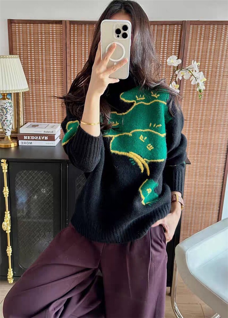 羊绒衫女高领秋冬简约内搭毛衣拼色套头打底衫,女装羊绒衫,大千羊绒