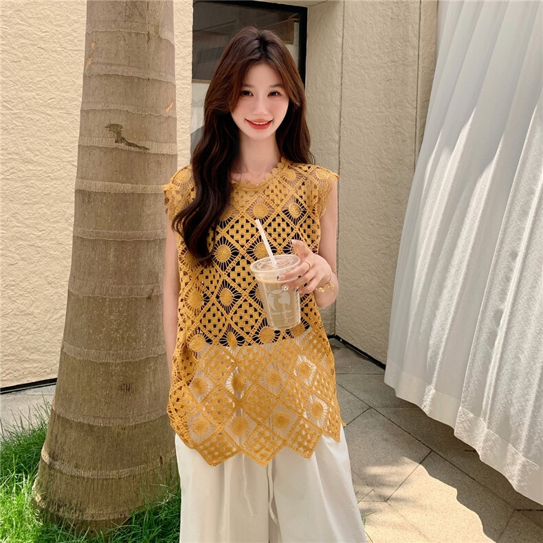 夏季无袖蕾丝小衫女，女装蕾丝衫/雪纺衫，秋水欣儿