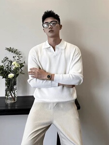 质感拉满 加厚纹理款V领毛衣针织衫纯色 D1178-P78图片