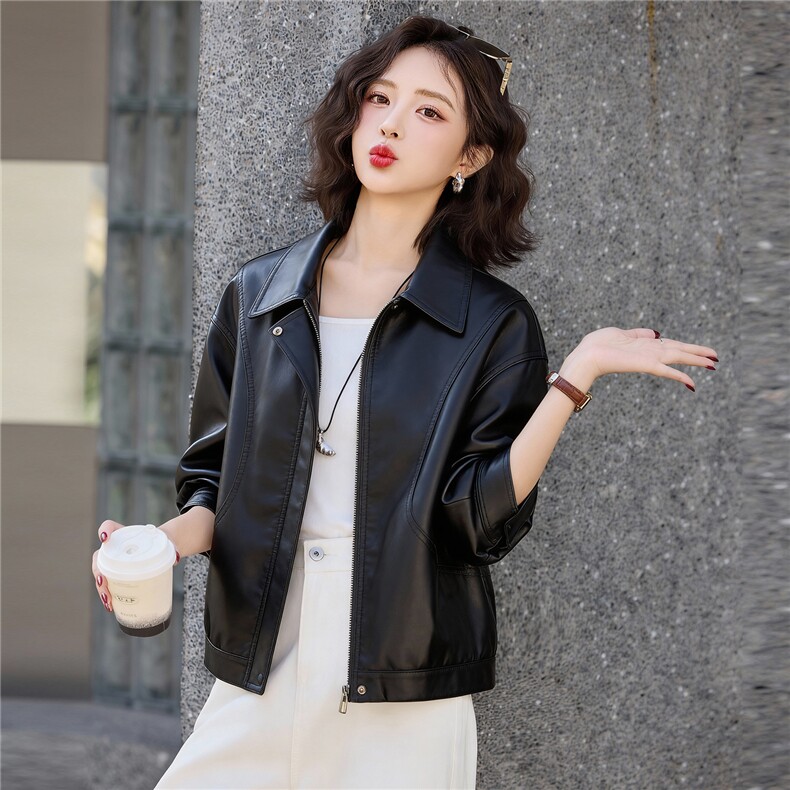 2026春季新款现货皮衣短外套简约大气清新日常通勤气质翻领,女装短外套,英标秀（1C119）