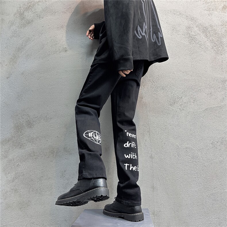 k1034-p45-控68S-5XL高品质微喇微弹大码现货浅灰牛仔裤印花,男装牛仔裤,星座116