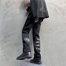 k1034-p45-控68S-5XL高品质微喇微弹大码现货浅灰牛仔裤印花，男装牛仔裤，星座116