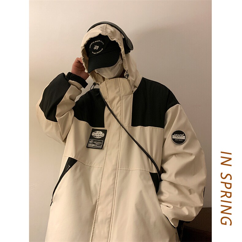 2025春款防泼水连帽冲锋衣男休闲大码工装夹克外套J35-P100,男装夹克,电商A001