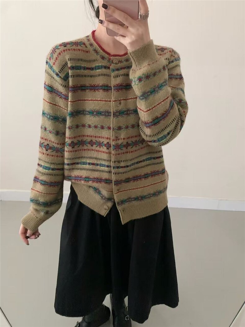 2025年秋季常规时尚百搭通勤简约休闲费尔岛圆领开衫图片