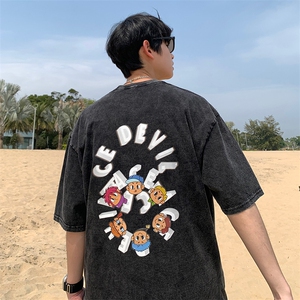 T恤标准ins青春流行文艺夏季圆领时尚潮牌潮五分袖男潮流图片