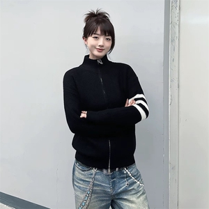重磅秋冬北极绒开衫毛衣美式复古休闲慵懒风男女立领针织衫外套图片