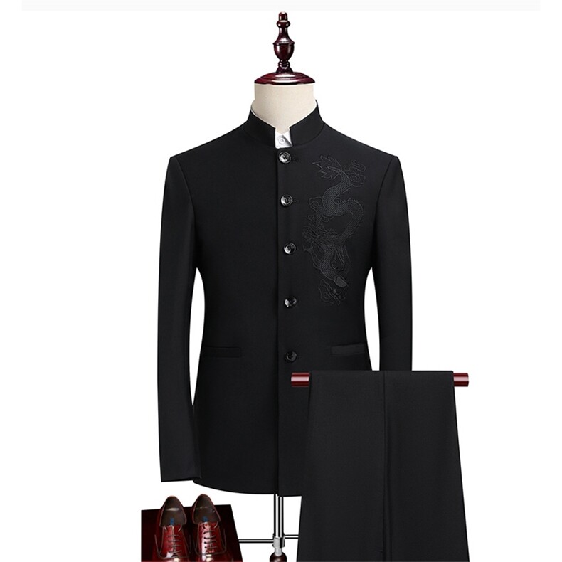 JS8609-XK-DP178中山装套装中华立领龙纹刺绣表演出中式结婚礼服，男装西服套装，星座510A-2