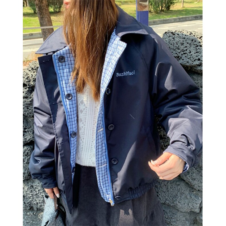 夹棉服女冬季小个子双面穿棉袄短款格子纹棉衣外套M115,男装棉衣,星座1116A（原606A-3）