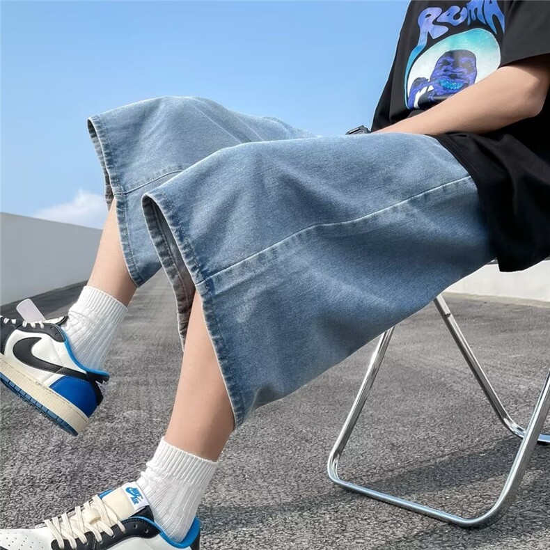 2024松紧七分牛仔裤新男装直筒潮ins宽松阔腿裤XZ212-QDK886-P33,男装牛仔裤,星座212