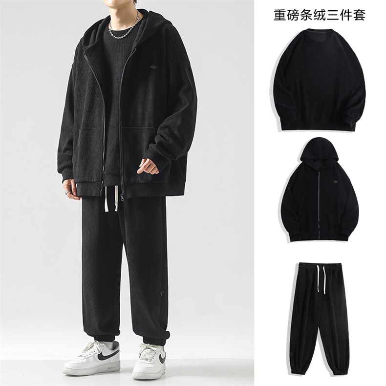 新品潮流套装抗皱美式休闲宽松三件套条绒   SJT872-特批176图片