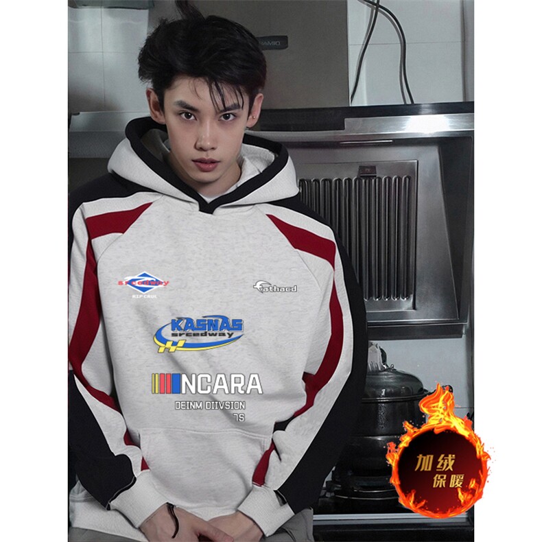 抖音得物供货提供视频秋冬重磅美式宽松接拼连帽卫衣3275，男装卫衣，电商A486