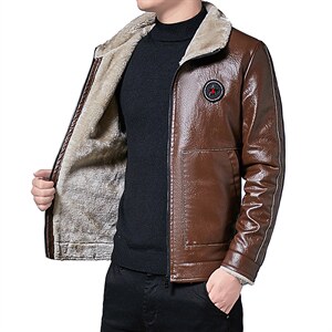 秋冬男士翻领机车外套加绒PU皮夹克男上衣938图片