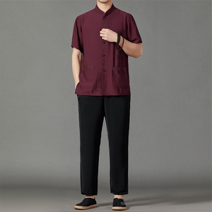 2026夏季薄款高端风冰丝短袖衬衫套装唐装汉服 HL23813-P120图片