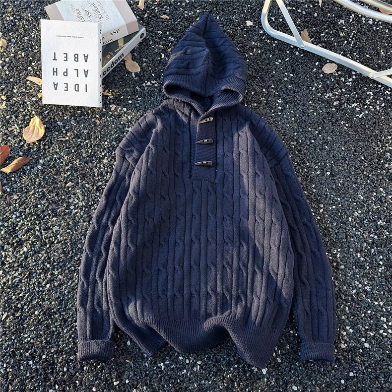 早春秋连帽套头牛角扣毛衣时尚宽松针织打底衫毛线衣男士外穿M866,男装T恤,星座601-1