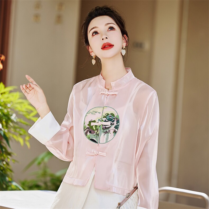 新中式国风盘扣短款防晒服女外套夏季时尚薄款唐装刺绣汉服防晒衣,女装防晒衣,韩美纤衣