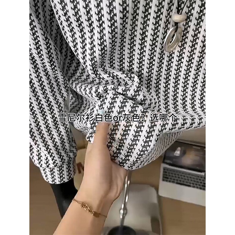 美式高街千鸟格子长袖T恤男女亨利V领英伦雅痞休闲宽松长袖打底衫，男装T恤，电商A443