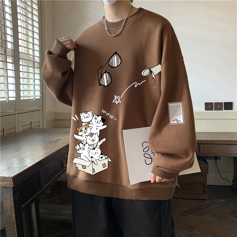 圆领卫衣男大码加厚加绒长袖t恤男S6115-P28加绒款-P33,男装卫衣,电商A040